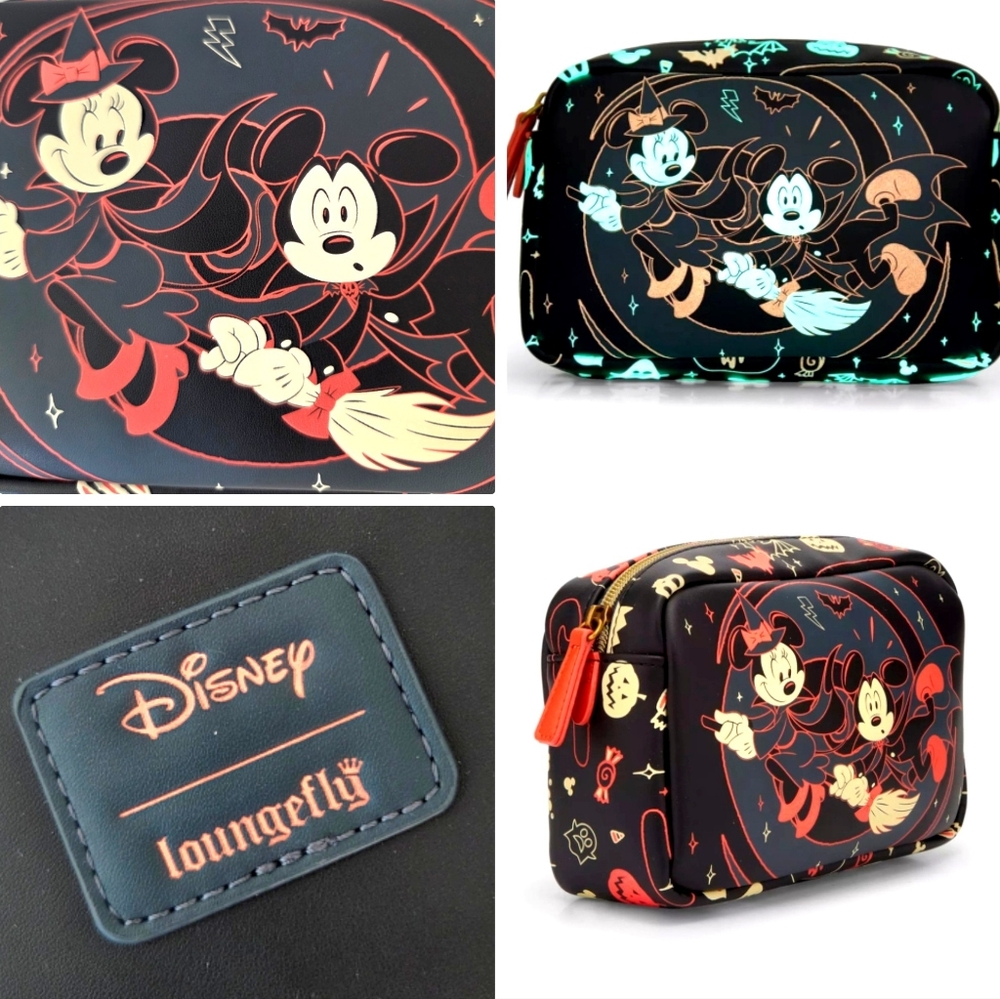Loungefly Disney Mickey Minnie Halloween Icons Glow-in-the-Dark Cosmetic Bag NWT